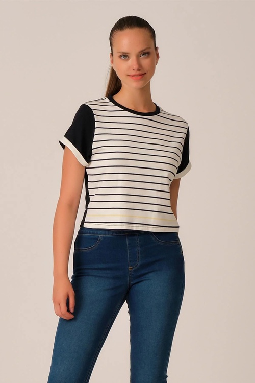 Çyzykly Crop T- Shirt (b21- 32600) - 23535180