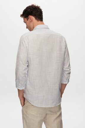 Ds Damat Slim Fit Gök Çyzykly Köýnek - 18834208