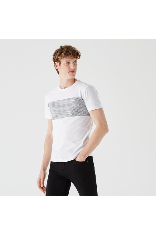 Erkekler üçin ak reňkli tegelek ýakaly Slim Fit futbolkasy - 11593308 | Ref: 145097
