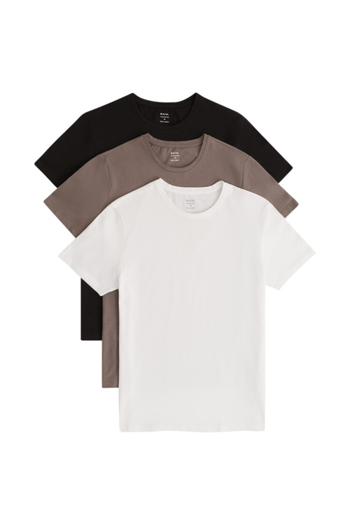 Erkek Gara- Ak- Goýy- Çal 3' Lü Tegelek Ýaka Tekiz T- Shirt - 6766877