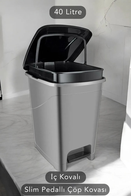 Içki bedreli Slim pedal-mehanizmly hammam we aşxana zibil bedresi - 40 litr - Antrasit - 26245638