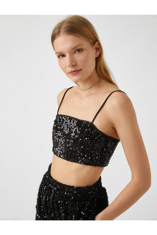 Crop Ýalpyldaýan Bluzka Inçe Kemerli - 7636297