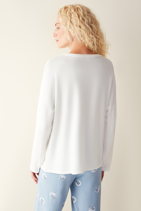 Moon Yoga Sweatshirt Kırık Ak Pijama Üsti - 19876416