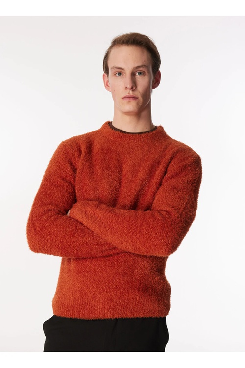 Tegelek ýakaly Slim Fit ekru erkek switeri MI2566SS - 22949671