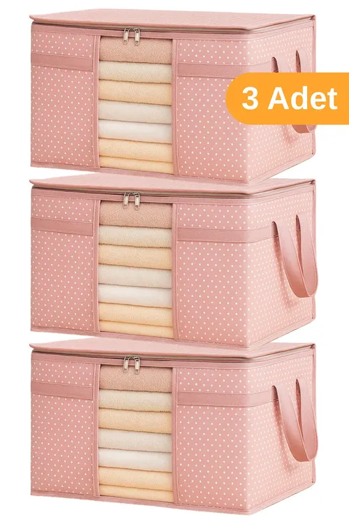 3 sany - Äpişgeli jempir we eşik sebedi 45 x 40 x 30 sm - bägül reňkli nokatly - 33421239