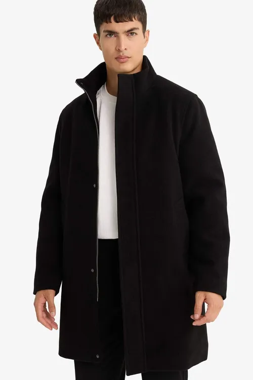 Regular Fıt dik ýaka jübüli fermuarly astarly kaşe parka F0752AX25WN - 36214699