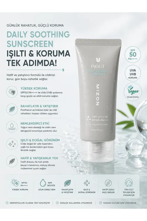Inout Daily soothing sunscreen SPF50+ PA++++ 50 ml - çyglandyryjy rahatlandyryjy gün kremi - 36443867