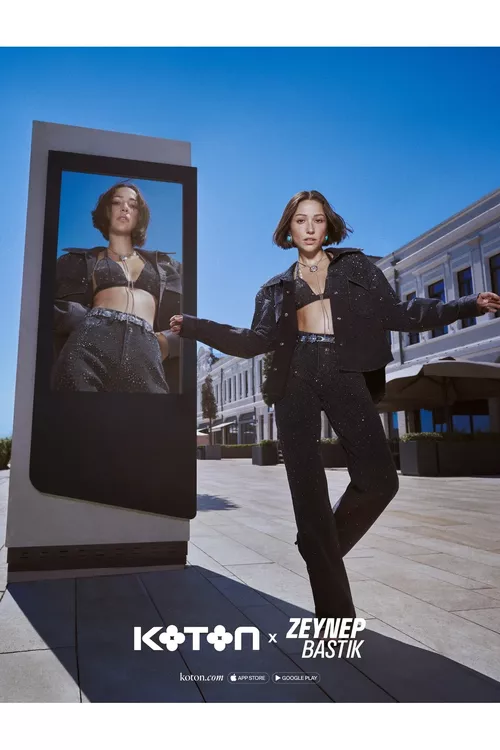X Zeynep Bastık- Giň Taşlı Jeans Penjek Jübi Detally Ilikli Klassik Ýaka - 28769758