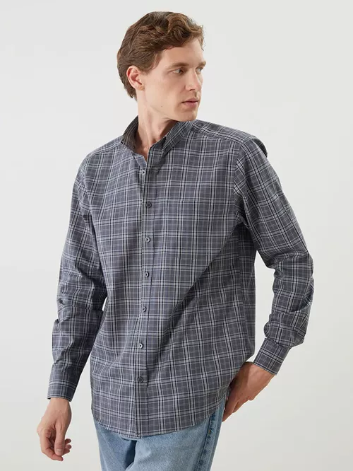 Regular Fit Ýeňli Çyzykly Poplin Erkek Köýnek - 28766751