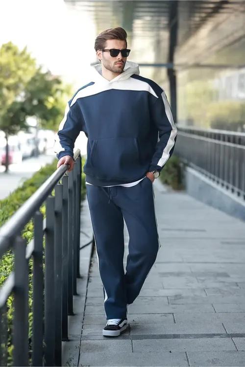 Erkekler üçin gapdaly zolakly we telpekli sport kostýumy E7326 - 28766827