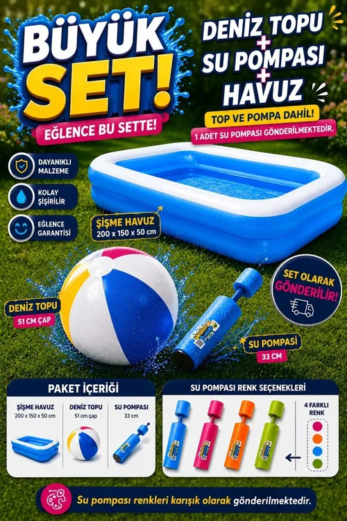 200x150x50 Cm Havuz Seti | Deňiz Topu We Suw Pompası Dahil | Uly Boý Aile Havuzu - 37062912