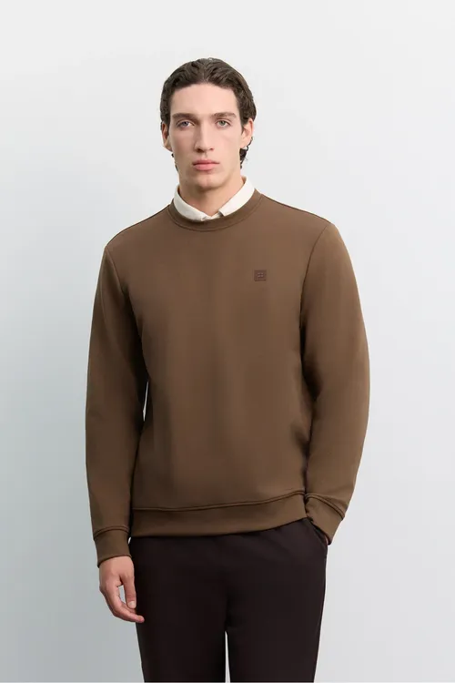 Erkek Goňur Tegelek Ýaka Göwüs Rubber Logoly Interlok Sweatshirt A62y1299 - 37040145
