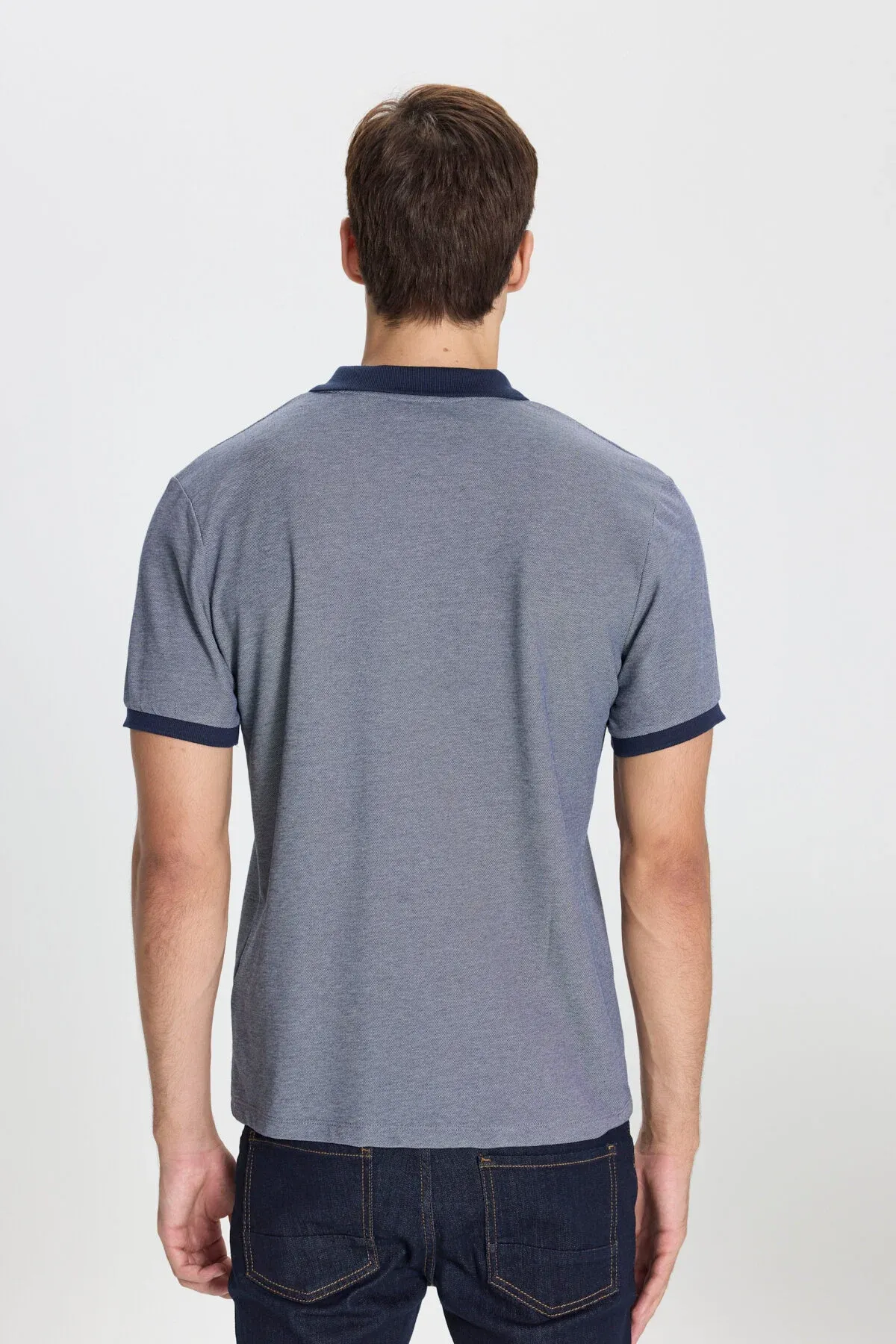 Erkek Gara-gök- Ak Pagta Slim Fit Dar Biçim Polo Ýaka Tişört - 37061737 — surat 6/6
