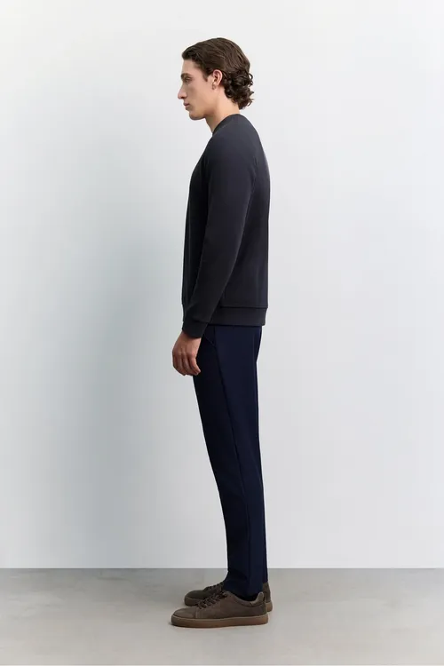 Erkek Gara-gök Tegelek Ýaka Boýuna Çyzyk Silikon Şekilli Interlok Sweatshirt A62y1297 - 37040136 — surat 3/7