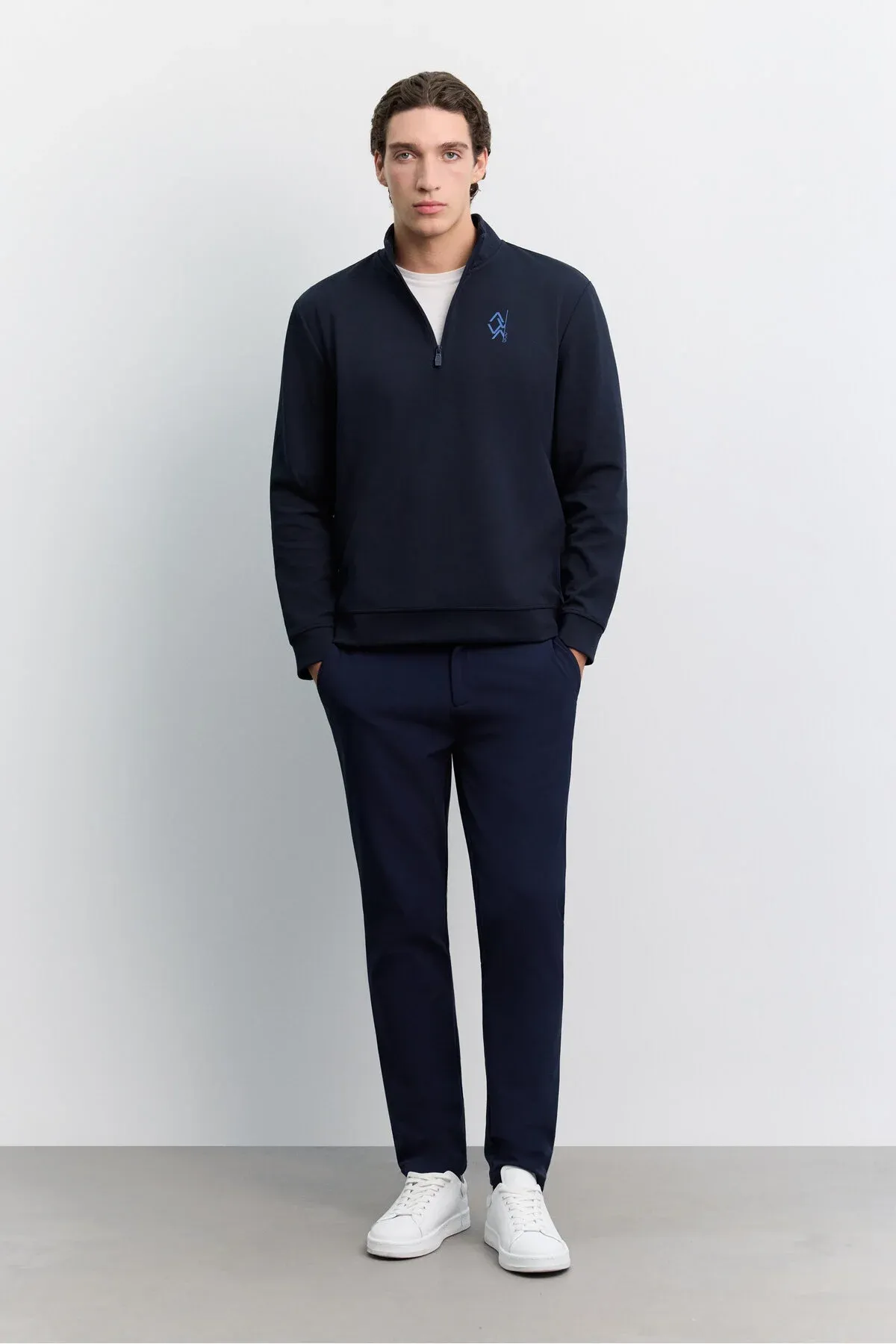 Erkek Gara-gök Dik Ýaka Syrmaly Göwüs Şekilli Interlok Sweatshirt A62y1310 - 37040149 — surat 5/7