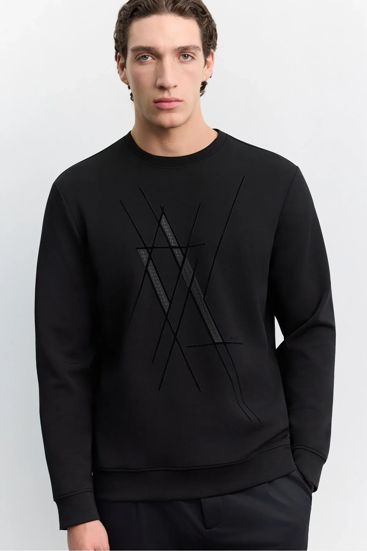 Erkek Gara Tegelek Ýaka Puf Nagyşly Transfer Şekilli Interlok Sweatshirt A62y1289 - 37040153 — surat 5/6