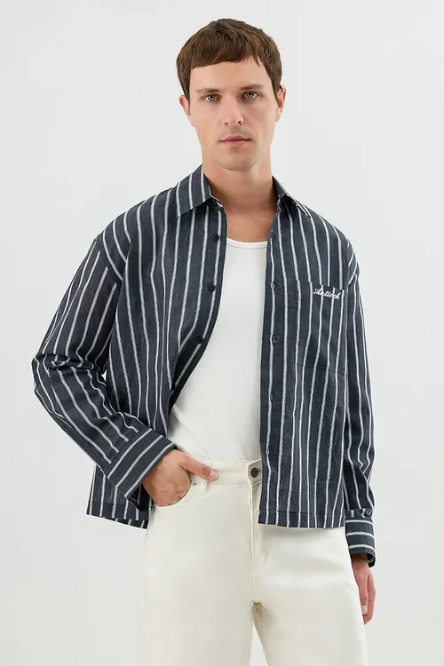 Gara Keten Gatyşykly Boxy Fit Erkek Köýnek - 37070699