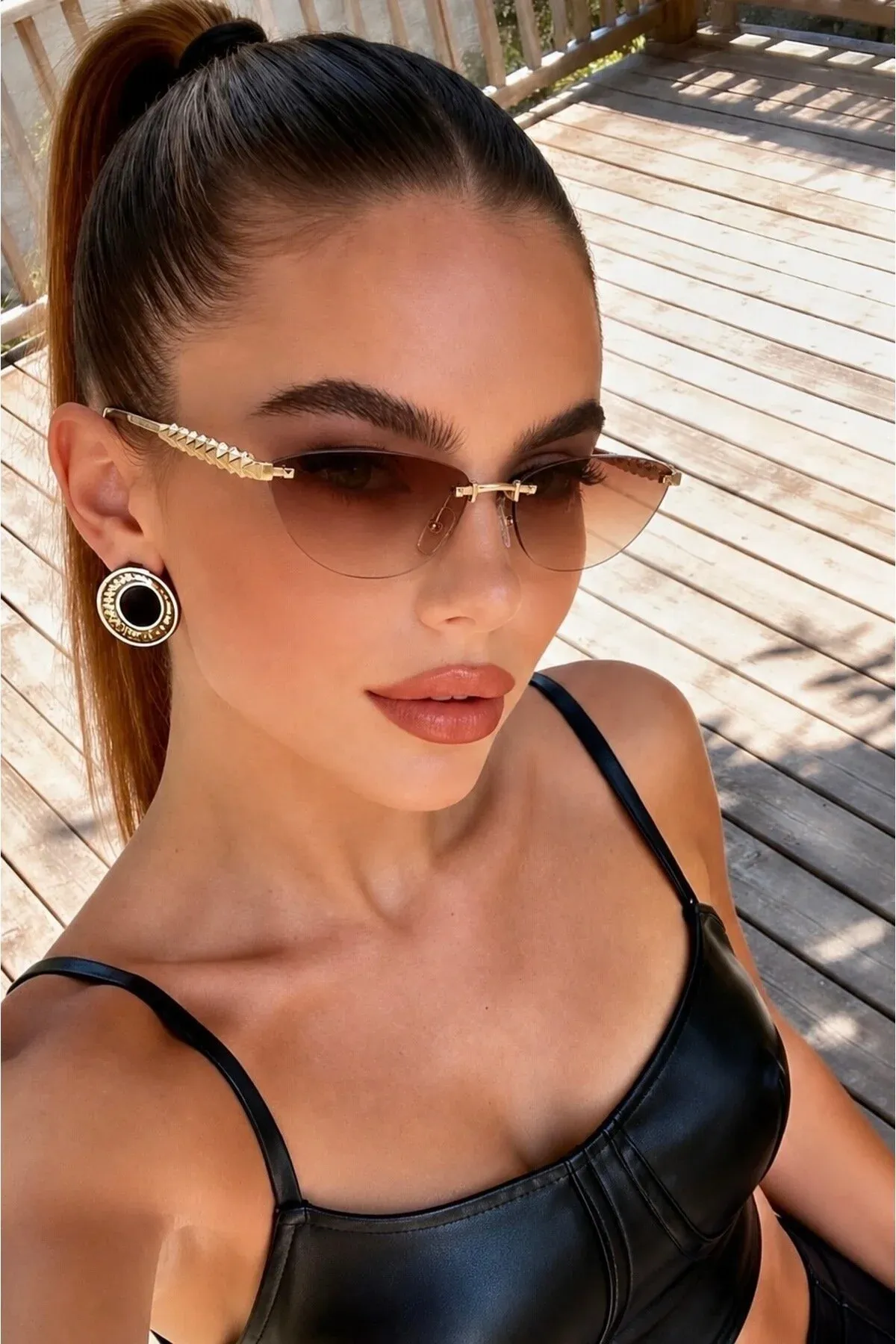 Elsimo Uv400 Goragly Cat Eye Kesme Aýna Goňur Gyz-gelin Güneş Äýnegi - 37069825 — surat 1/5