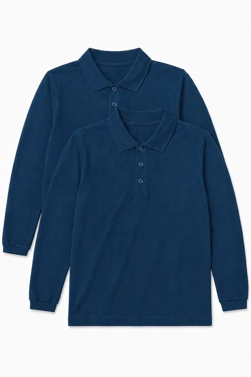 Unisex Çaga 2' Li Ýeňli Polo Ýaka Mekdep Tişörtü - 37086738