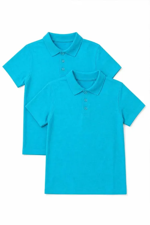 Unisex Çaga 2’li Polo Ýaka Ýeňsiz Mekdep Tişörtü - 37086888