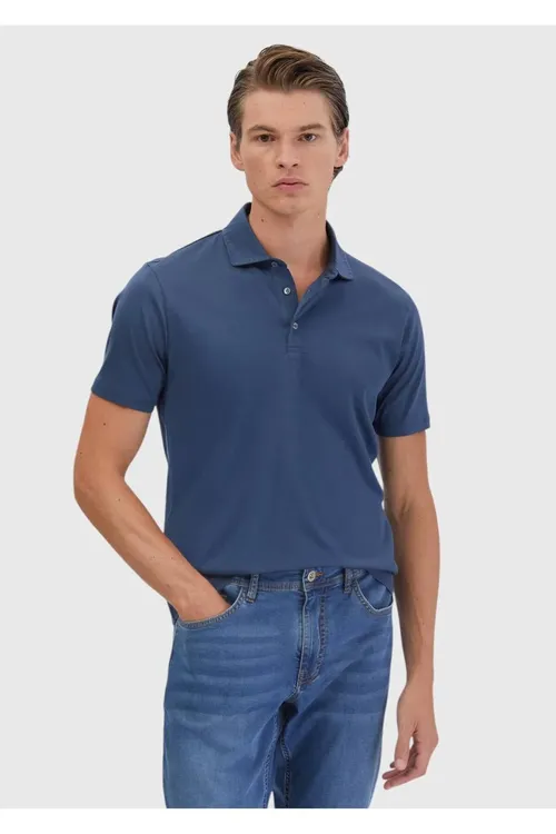 Indigo reňkli pagta polo futbolkasy - 31075790