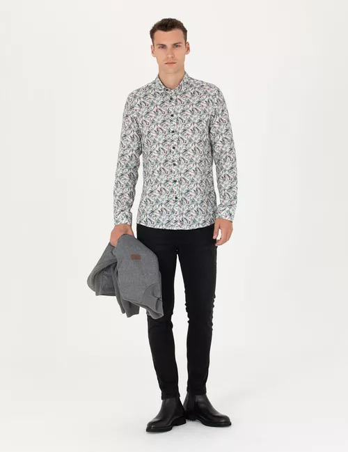 Uzyn ýeňli Slim Fit narpyz reňkli köýnek - 19203580 — surat 4/7