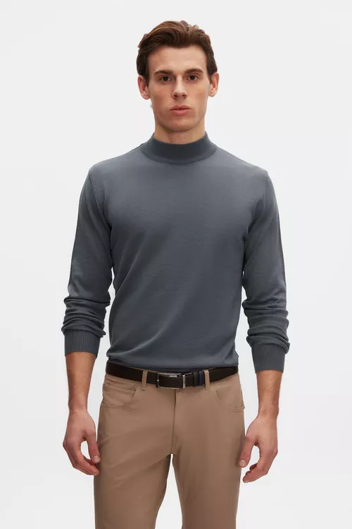 Ds Damat regular fit okean mawy reňkli, pagta garyşykly ýarym dik ýaka trikotaž switer - 25869964