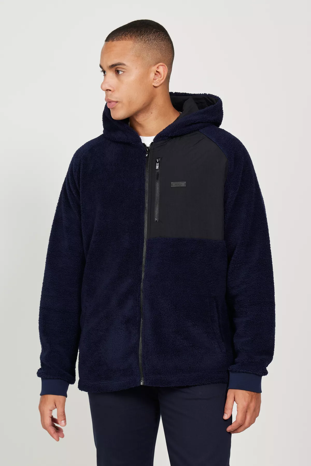 Oversize bol kesim kapýuşonly sherpa gök polar - 23995470 — surat 5/8