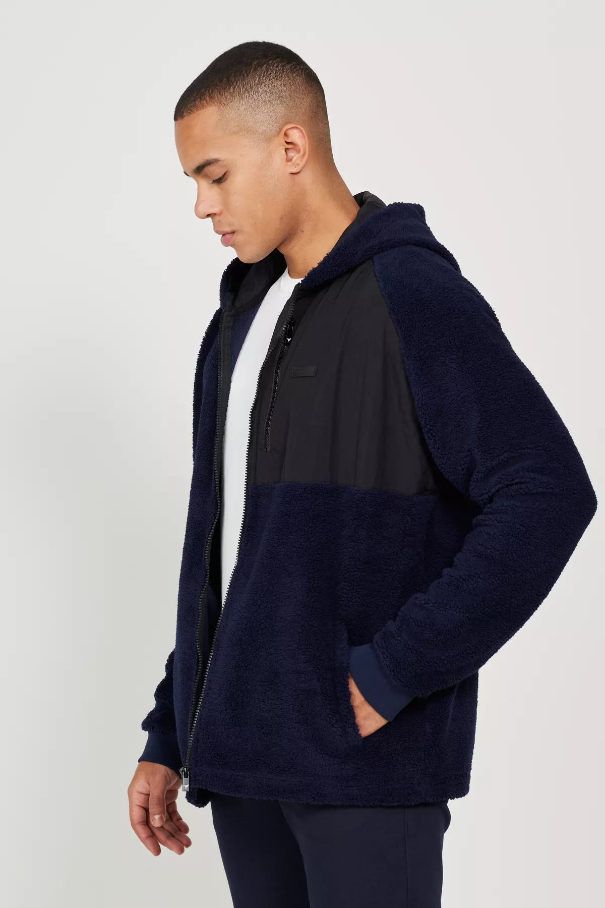 Oversize bol kesim kapýuşonly sherpa gök polar - 23995470 — surat 7/8