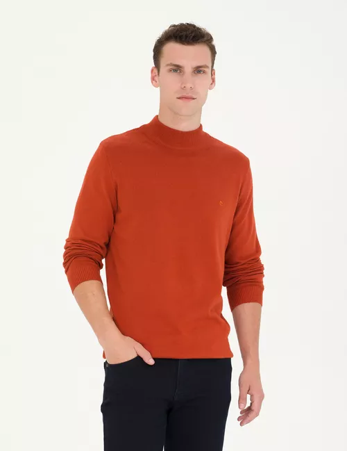 Kerpiç reňkli slim fit esasy switer - 19203444