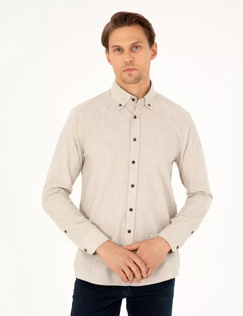 Regular Fit uzyn ýeňli sarymtyl-mele köýnekçe - 25613914