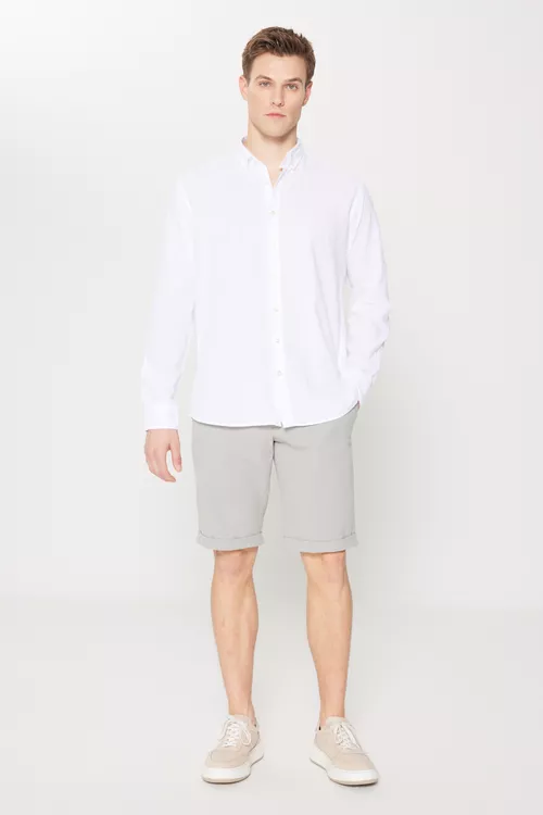 Guşakly we gofrirlenen nagyşly çal Slim Fit şorty - 24654090