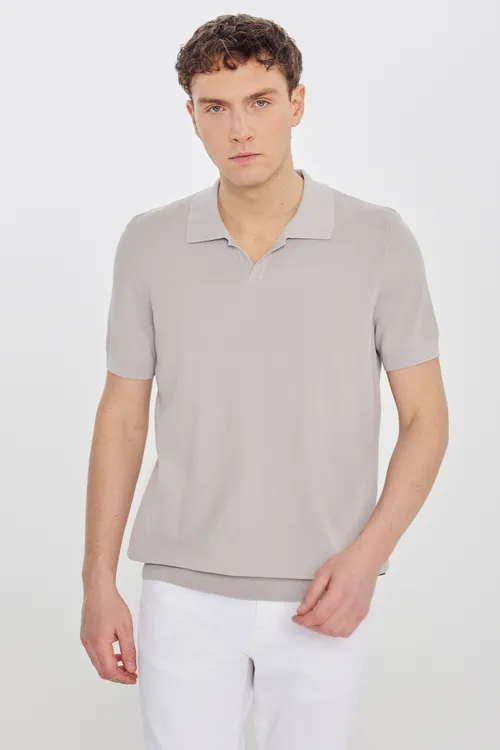 100% pagta Standart Fit polo ýaka žakkard triko açyk sarymtyl futbolka - 34194438