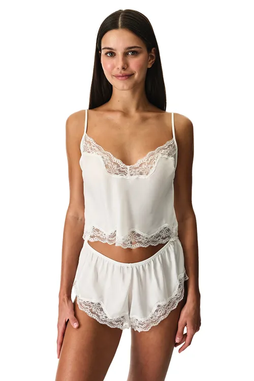 Süýt reňkli (kırık beyaz) Chiffon Lace dantel maýkasy - 34178373