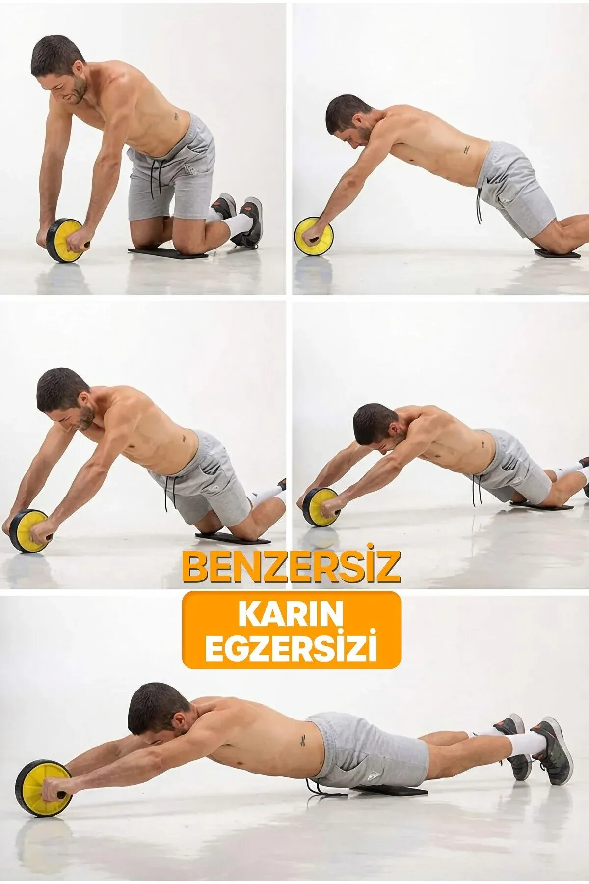 Garyn maşklary üçin fitnes guraly Ab Roller, 2 tigirli mekik üçin öýde sport we myşsa ösdüriji gural S309 - 36349617 — surat 4/8