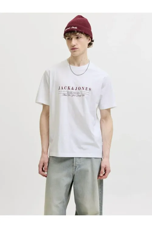 Erkekler üçin giň fasonly futbolka Jack Jones Savona Branding Relaxed Fit 12310071 - 36414157