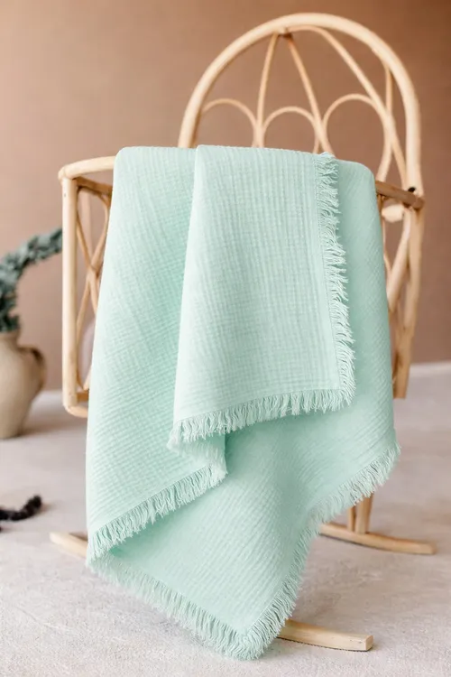 Dört gatlakly seçekli organiki nah muslin ýorgany 100X115 sm — ýaşyl - 36357499