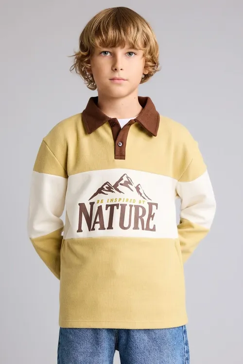 Giň Polo Ýaka Reňk Şekilli Selanik Mata Sweatshirt Erkek Çaga I4699a826wn - 37173535 — surat 3/8