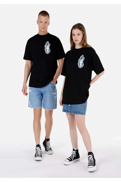 Comfort Fit Tegelek Ýaka Gyz-gelin Gara Ýeňsiz Tişört - 37193887 — surat 6/8