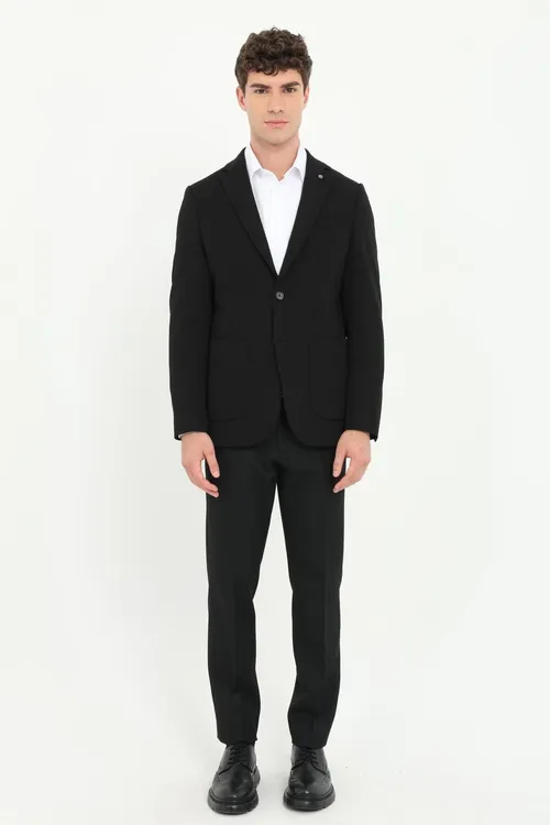 Erkek Slim Fit Mono Ýaka Gara Penjek - 37167322