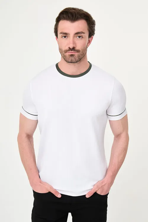 Tekiz Slim Fit Tegelek Ýaka Ýeňsiz Erkek T- Shirt Ak- 36891. 26y - 37189824