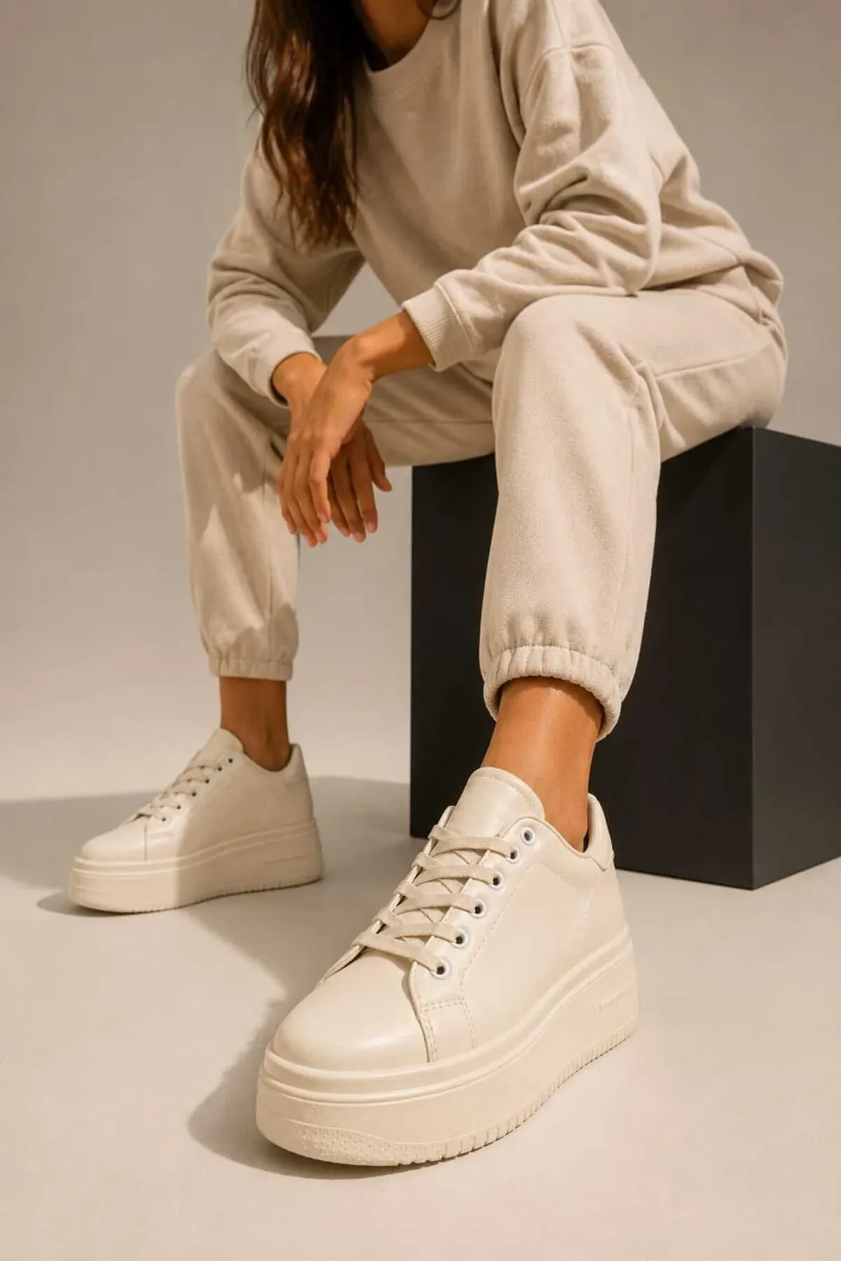Gyz- Gelin 5 Cm Ökjeli, Galyň Platform Tabanlı, Görnükli, Bagjykly Sneaker - 37164270 — surat 2/8