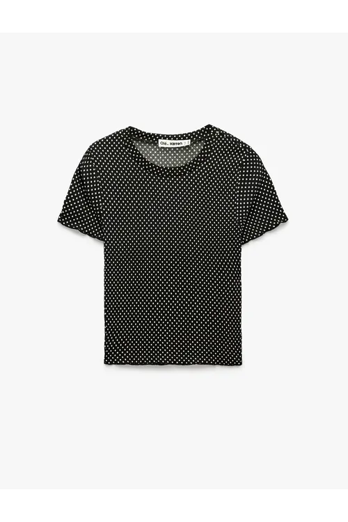 Slim Fit gysga ýeňli tegelek ýakaly nagışly futbolka - 37177280