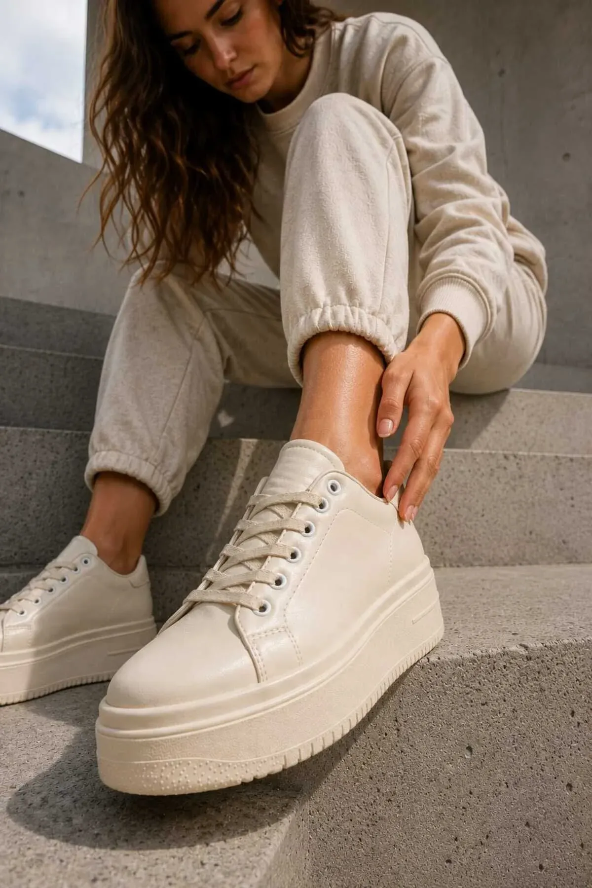 Gyz- Gelin 5 Cm Ökjeli, Galyň Platform Tabanlı, Görnükli, Bagjykly Sneaker - 37164270 — surat 8/8