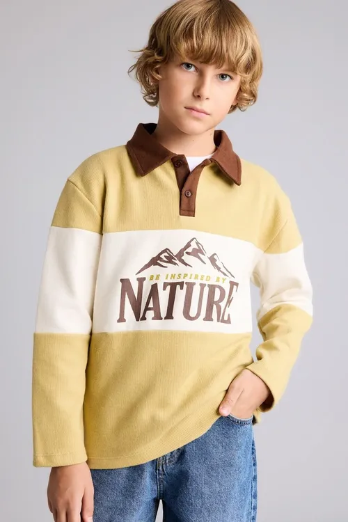 Giň Polo Ýaka Reňk Şekilli Selanik Mata Sweatshirt Erkek Çaga I4699a826wn - 37173535