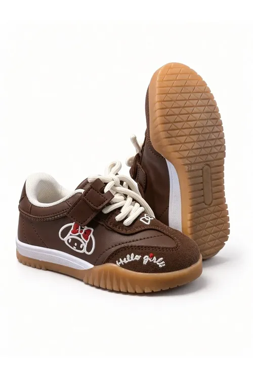 Çaga Ortopedi Cırt We Bagjykly Figürlü Kaymaz Padoş Suw Itici Materiýal Sneaker Aýakgap- Goňur - 37171901