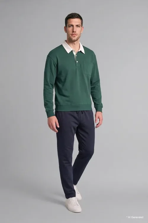 % 100 Pagta Relaxed Fit Kontrast Polo Ýaka Jübili Inçe Sweatshirt I3625ax26au - 37175862 — surat 4/5