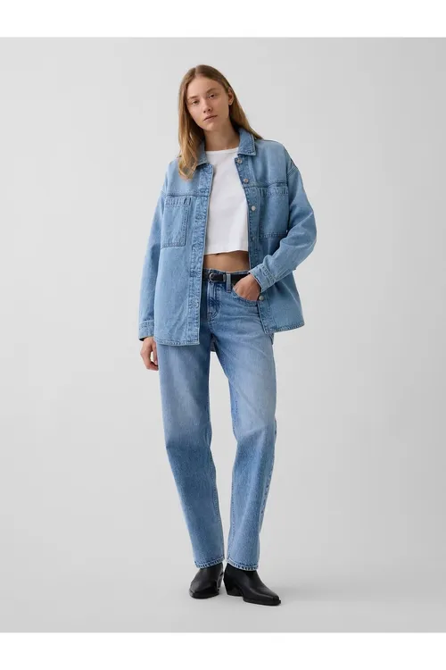 Gyz-gelin Açyk Gök Mid Rise Straight Taper Jean Balak - 37175741
