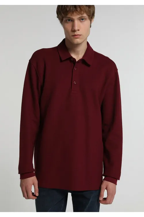 Relaxed Fit Polo Ýaka Tekiz Erkek Mawy Ýeňli Tişört - 37200859