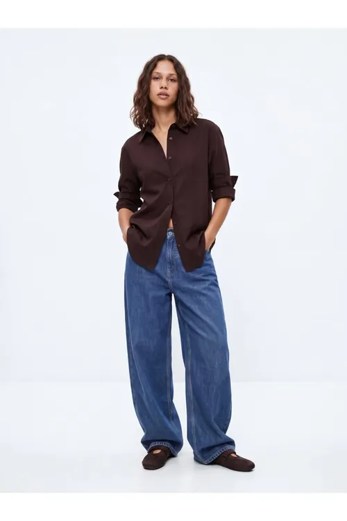 Regular Fit Basic Ýeňli Goňur Köýnek - 37173524